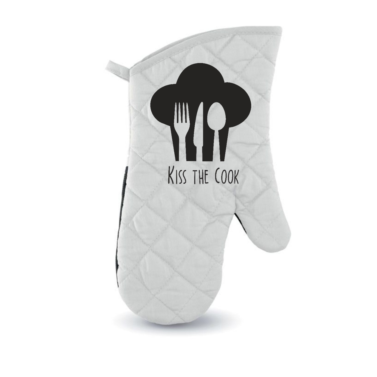 Personalised White Kiss the Cook Oven Glove